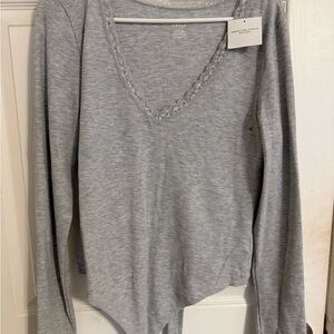 American Eagle Gray Long Sleeve Bodysuit
